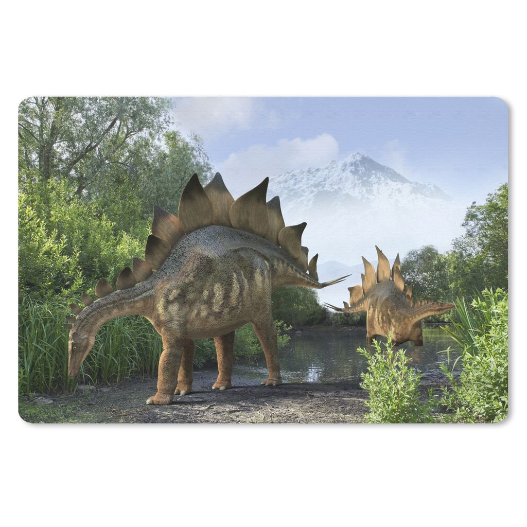 MuchoWow Schreibtischunterlage Dinosaurier - Berg - Wald - Illustration - Jungen - Kinder - Kleiner Junge 60x40 cm - XXL Mauspad - Großes Mauspad