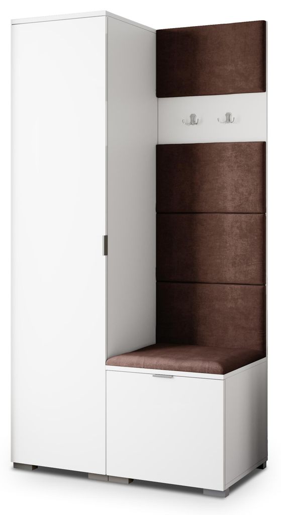 Masseno Garderobe-Set LORI 95/181/51 cm Modern Garderobenschrank Weiß, Veloursstoff MONOLITH 29 (Braun)