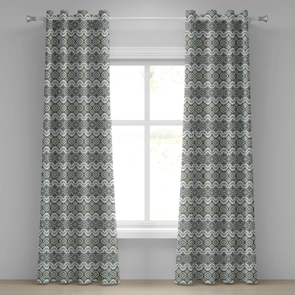 Paire de rideaux décoratifs 2 panneaux motif arabesque vert sauge 280x245cm
