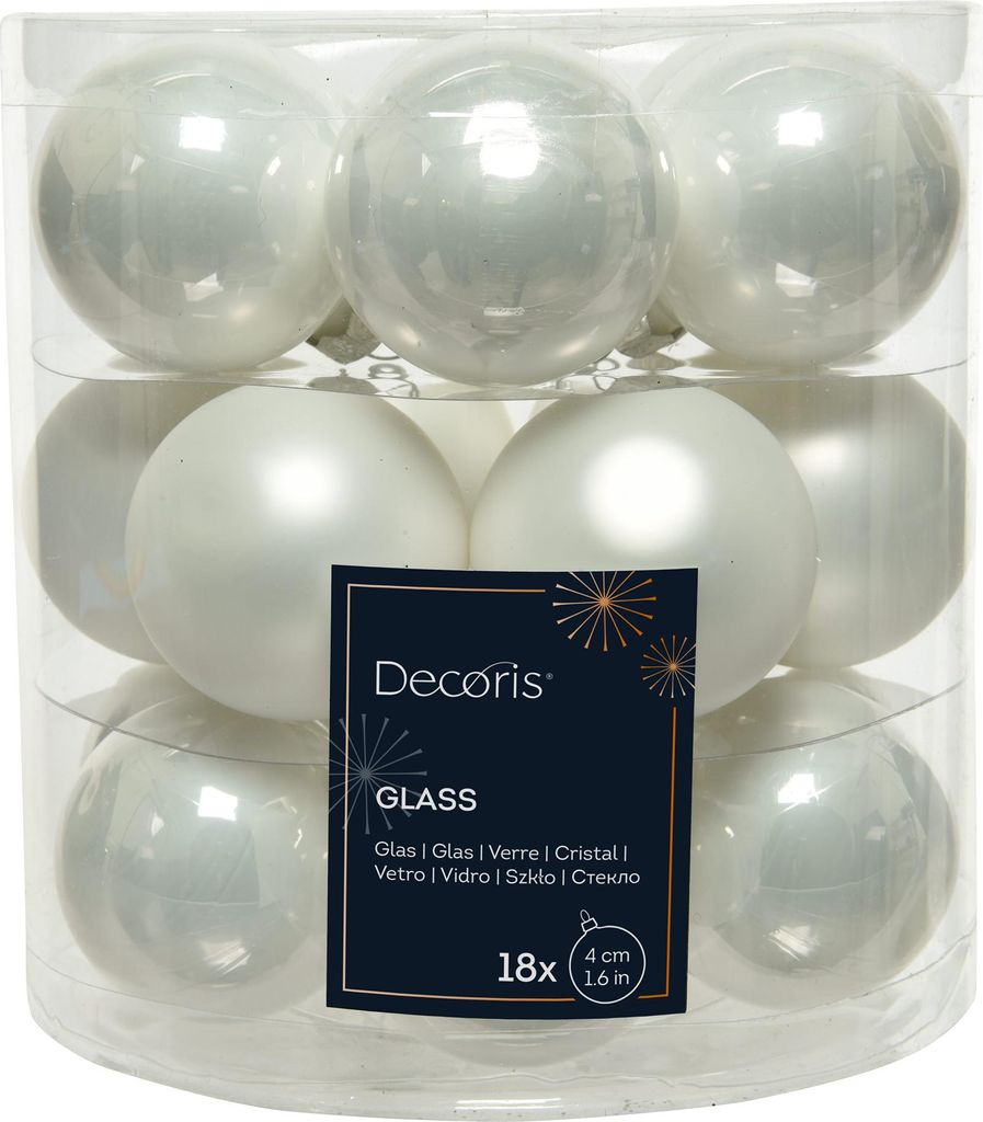 Weihnachtskugeln Glas 4cm 18 Stück - Winterweiß Produktbild 