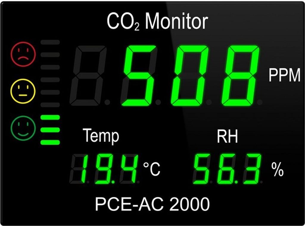 PCE CO2-Messgerät PCE-AC 2000 Raumluftqualität mit Temperatur und Feuchtigkeitsanzeige