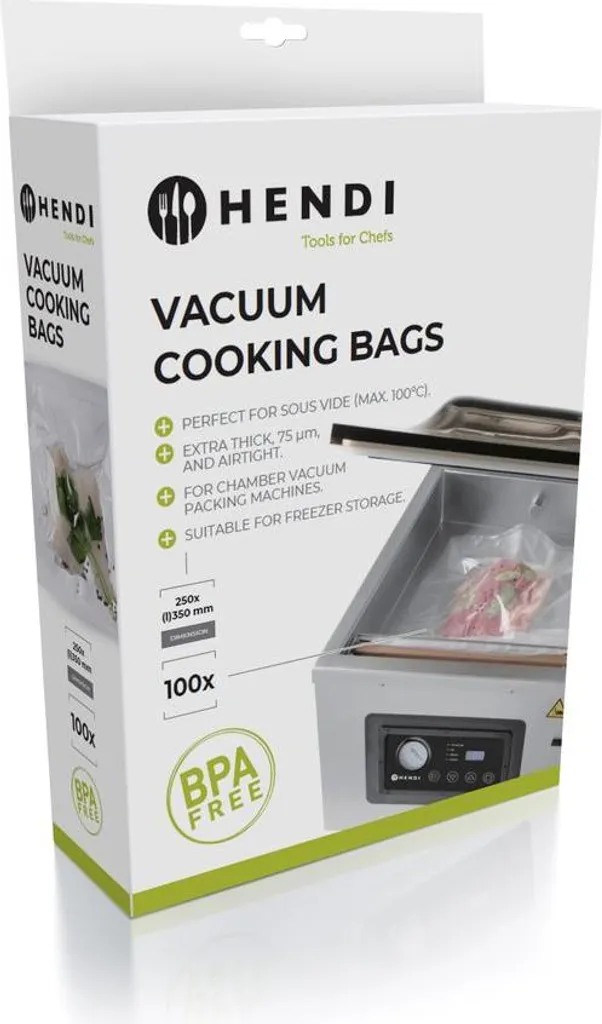 HENDI Vacuum Bags 350x250mm - 100 Pcs Professional Embossed Solution