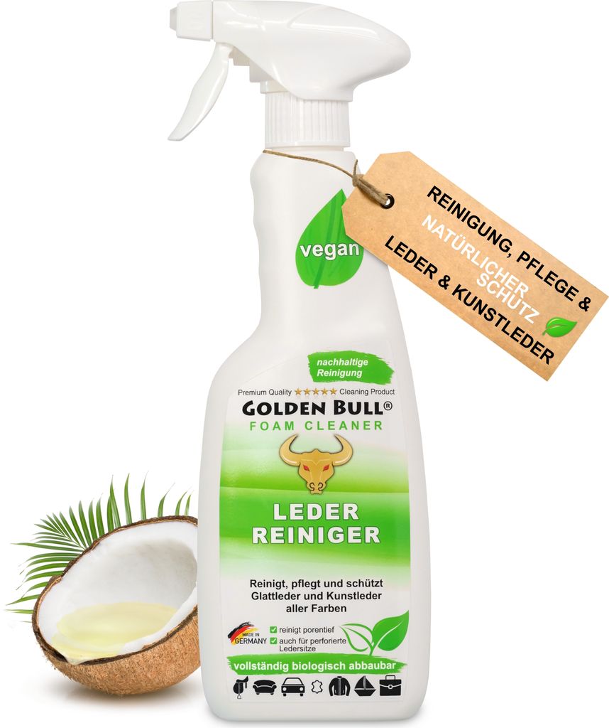 Golden Bull Lederreiniger & Lederpflege 500ml - Leder Kunstleder Reiniger Schaum Spray 500ml für Reinigung und Pflege von Auto, Sofa uvm.