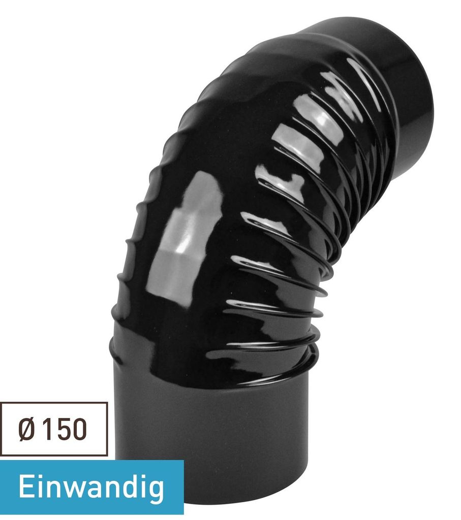 Raik Rauchrohrbogen / Ofenrohrbogen Emaille 150mm - 90° Bogen gerippt Schwarz
