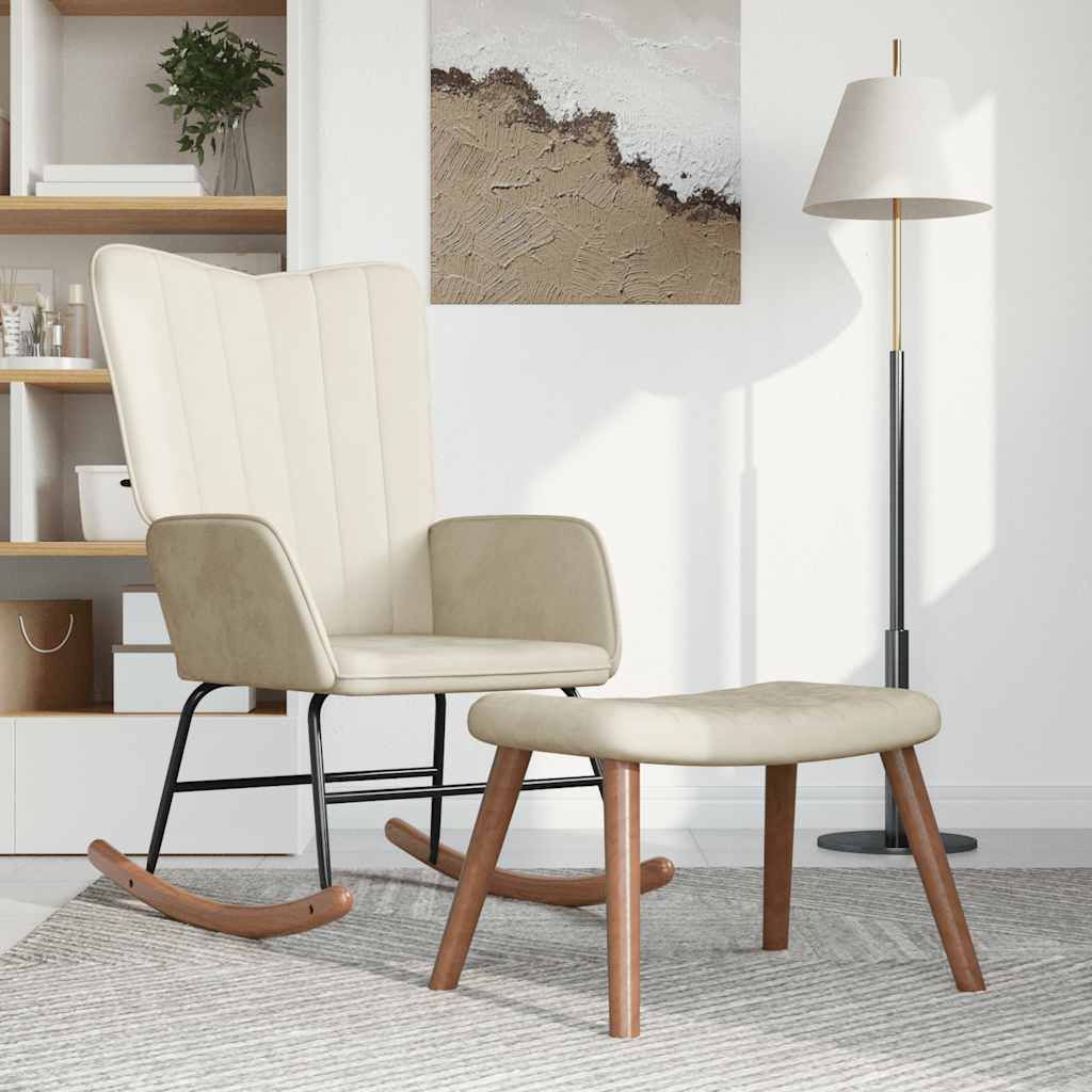 "im Angebot" Schaukelstuhl mit Hocker Cremeweiß Samt - Schaukelstühle CC10811