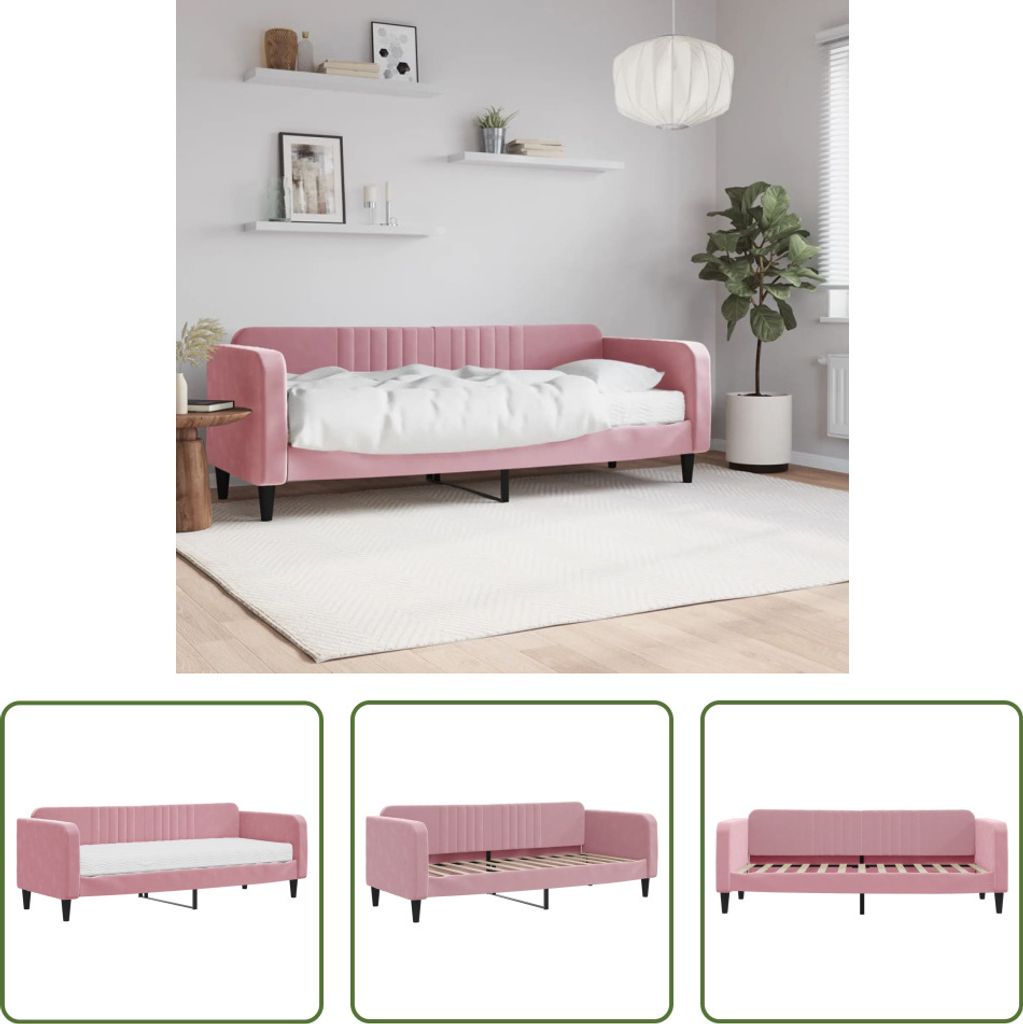 The Living Store Tagesbett mit Matratze Rosa 80x200 cm Samt