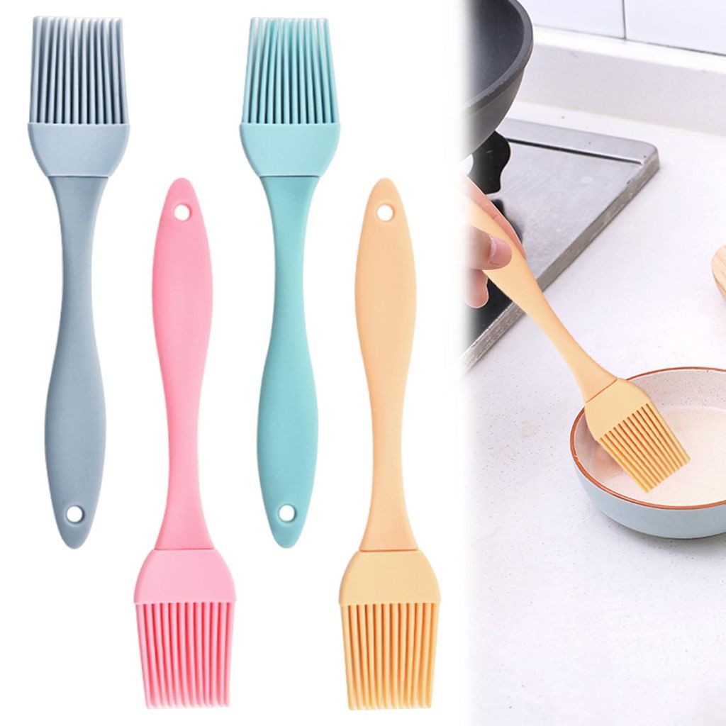 Silikon-Gebäckpinsel, 4-teiliges Set, Silikon-Teigpinsel, Küchenpinsel, Kochpinsel zum Grillen, Backen und Kochen (grau, rosa, aprikosenfarben, b...