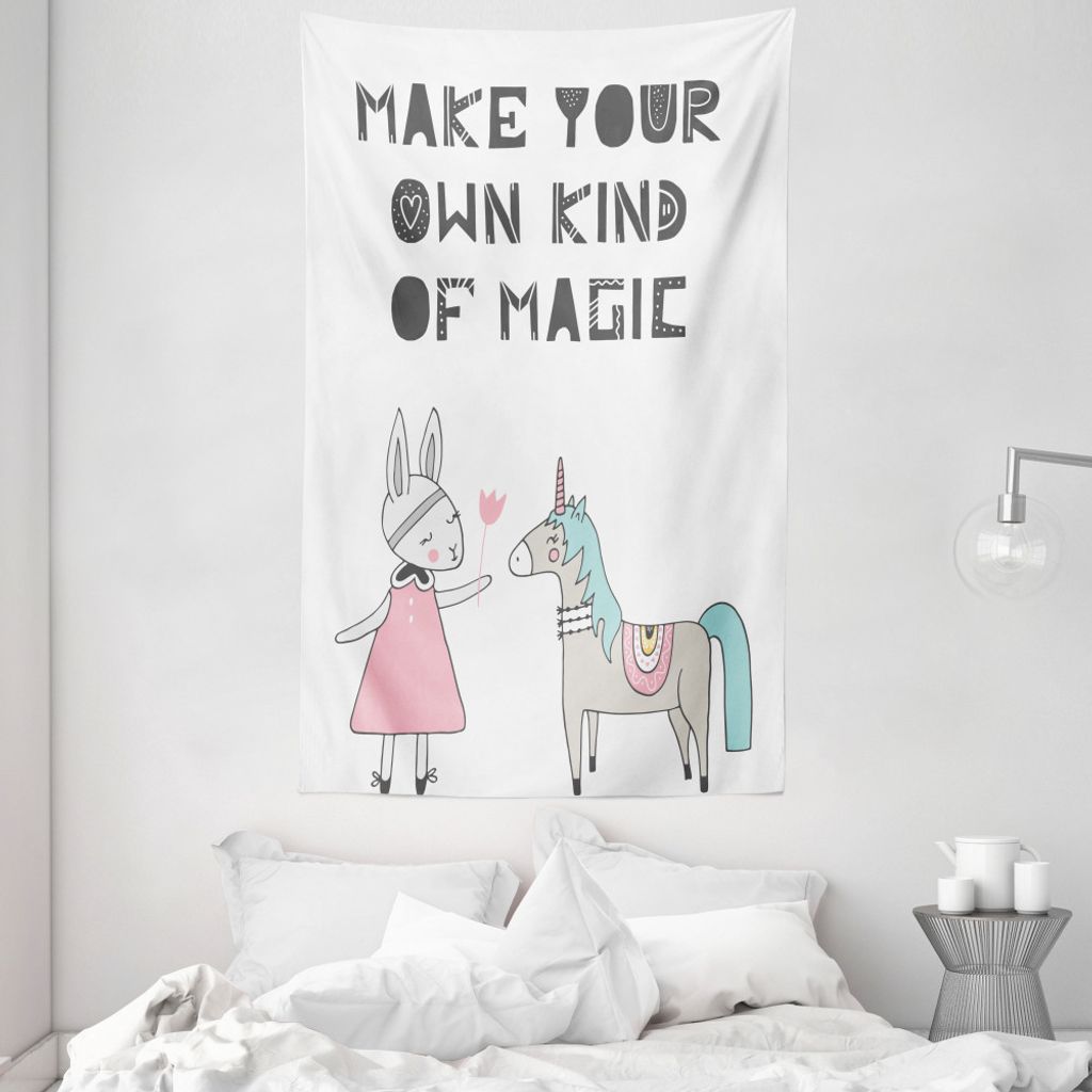 ABAKUHAUS Kindergarten Wandteppich und Tagesdecke, Häschen im Kleid Einhorn aus Weiches Mikrofaser Stoff Waschbar ohne Verblassen Digitaldruck, 14...