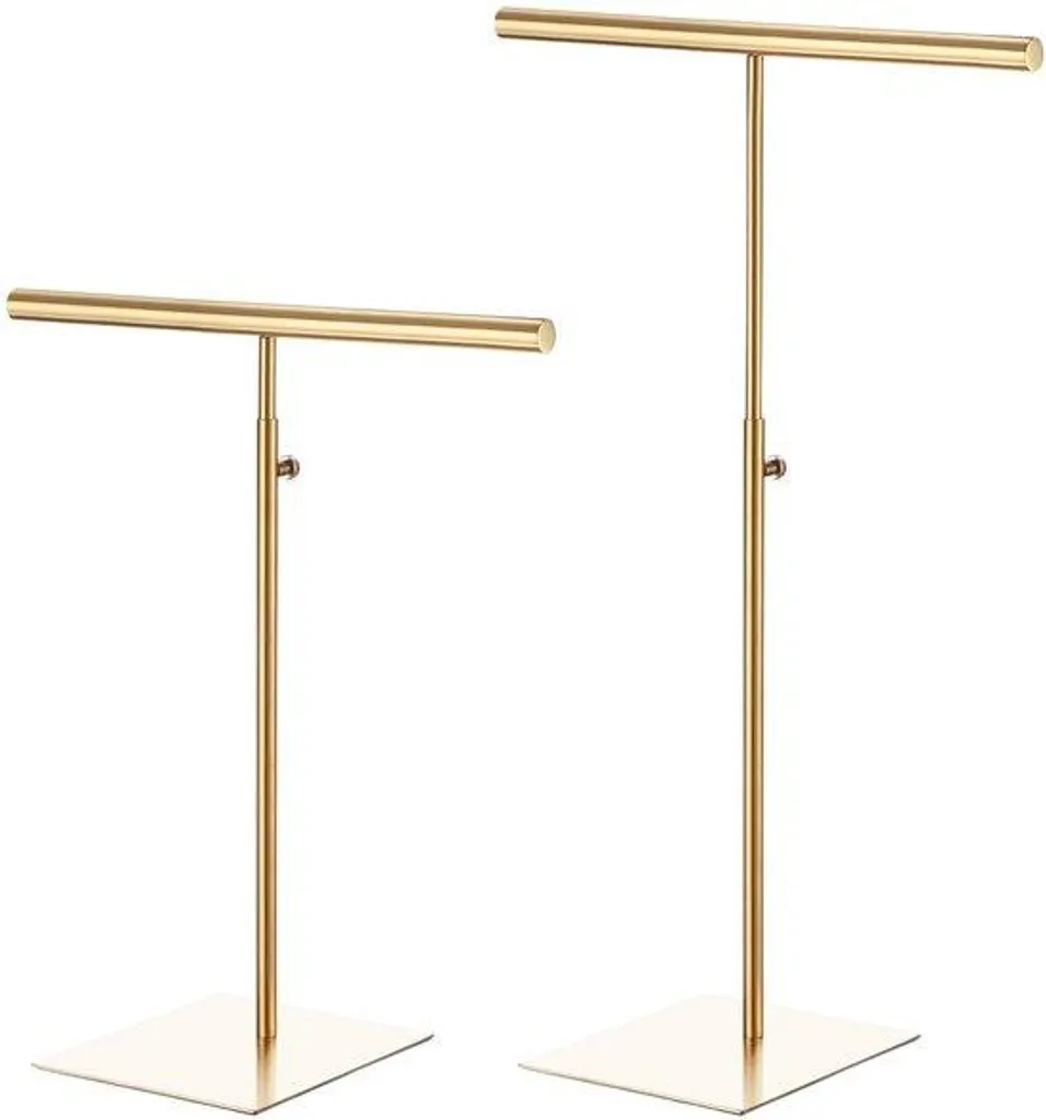 Présentoir bijoux doré anti-nœuds, lot de 2 supports en T pour colliers