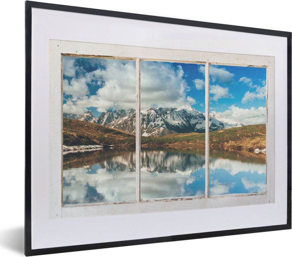 MuchoWow Gerahmtes Poster Aussicht - Berge - Wasser 40x30 cm - Poster mit Schwarzem Bilderrahmen Wandposter Rahmen Foto Bilder - Bilderrahmen - P...