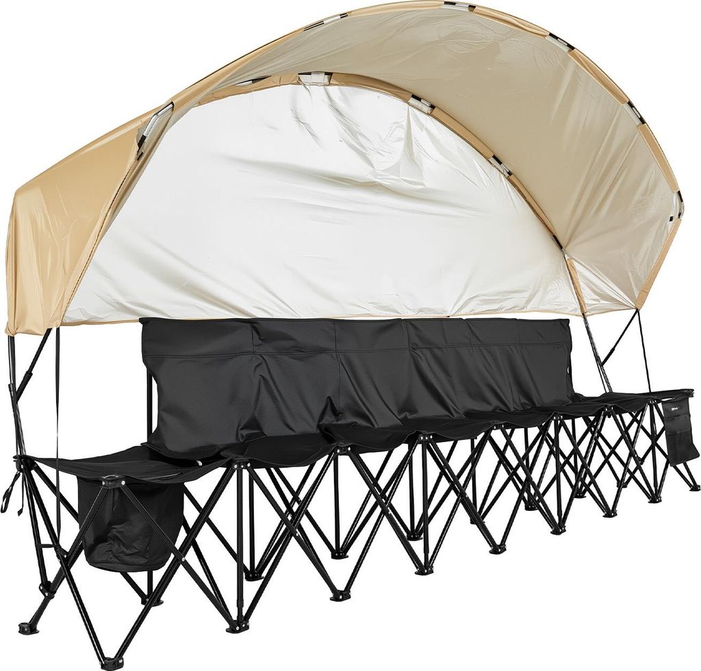 VEVOR tragbare Mannschaftsbank Sitzbank Campingbank (6 Personen) mit Seitentaschen & Tragetasche & Sonnenschutzdach, Klappbank mit Rückenlehne, Se...