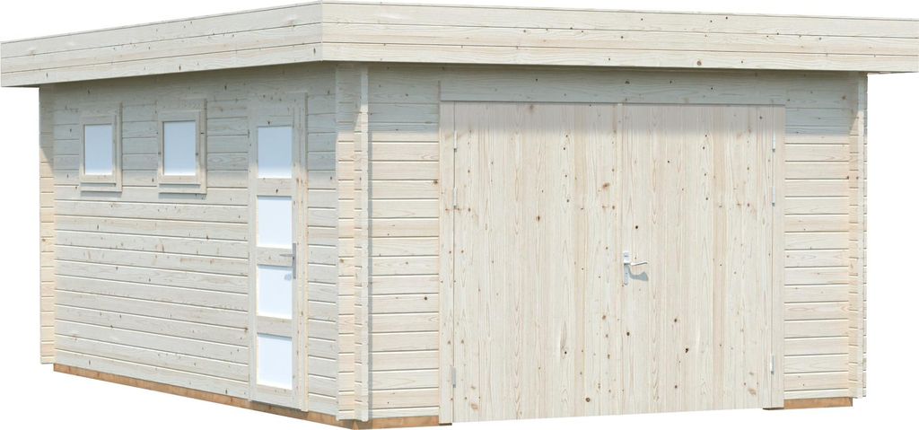 Palmako Garage Rasmus 19,0 m² - 44 mm - mit Holztor naturbelassen