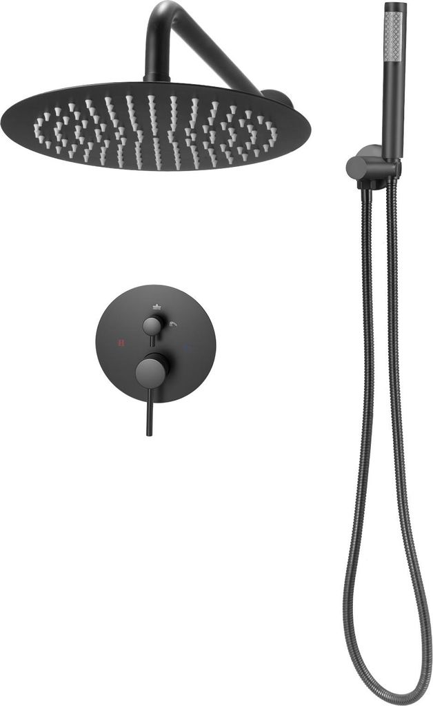 SucceBuy Duscharmatur Regenduschsystem fürs Badezimmer mit 254 mm rundem Regenduschkopf und Handbrause, wandmontiertes Duschset mit Messingventil ...