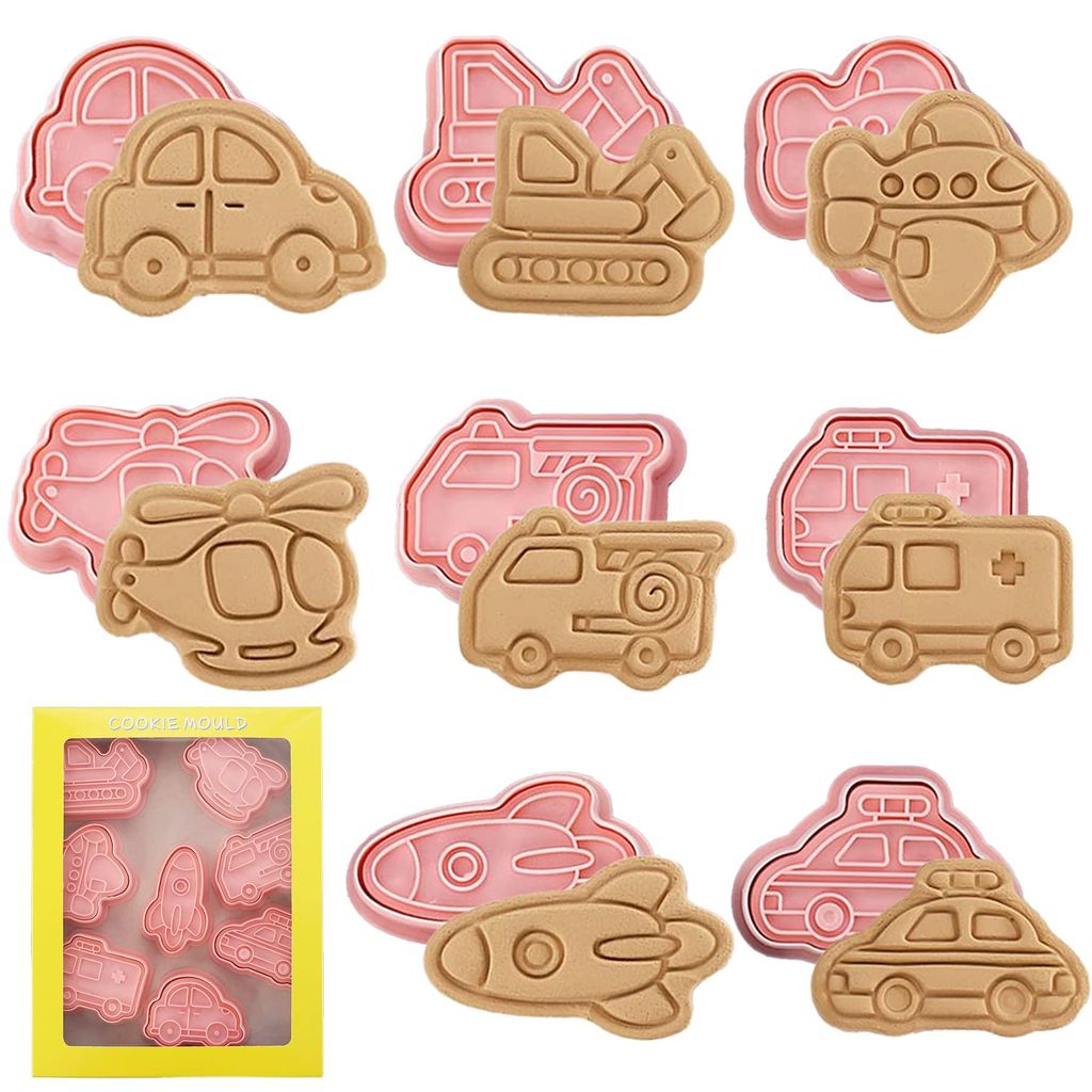 8-teiliges Ausstechformen-Set mit Transportmotiven, Ausstechformen aus Kunststoff, Ausstechformen für Kinder, Backset mit Transportmotiven für Ki...