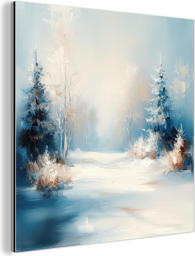MuchoWow Wanddekoration Metall Metallbild Wandkunst 50x50 cm Wald - Winter - Natur - Abstrakt - Schnee MuchoWow Aluminium Gemälde - Alubild - Indu...