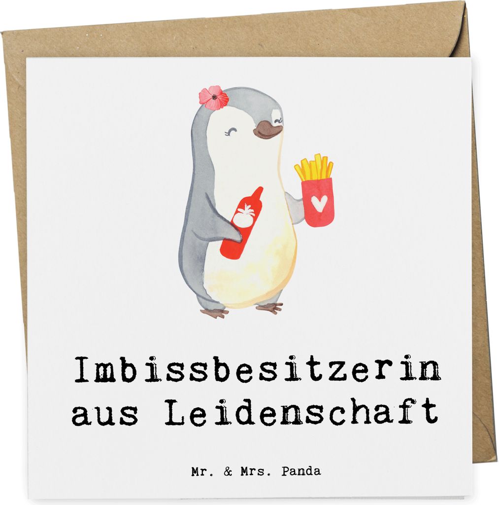 Mr. & Mrs. Panda Grußkarte Imbissbesitzerin Leidenschaft - Weiß - Geschenk, Pommesverkäuferin, Witzig, Pommesliebe, Lustig, doppelkarte, faltkar...