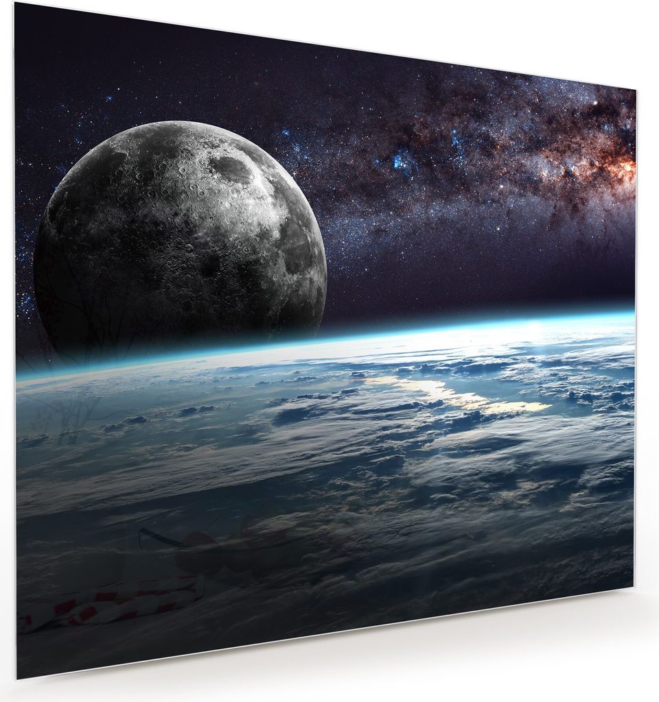 Glasbild Wandbild Erde Mond und Sterne 60x50cm in XXL für Wohnzimmer, Schlafzimmer, Badezimmer, Flur