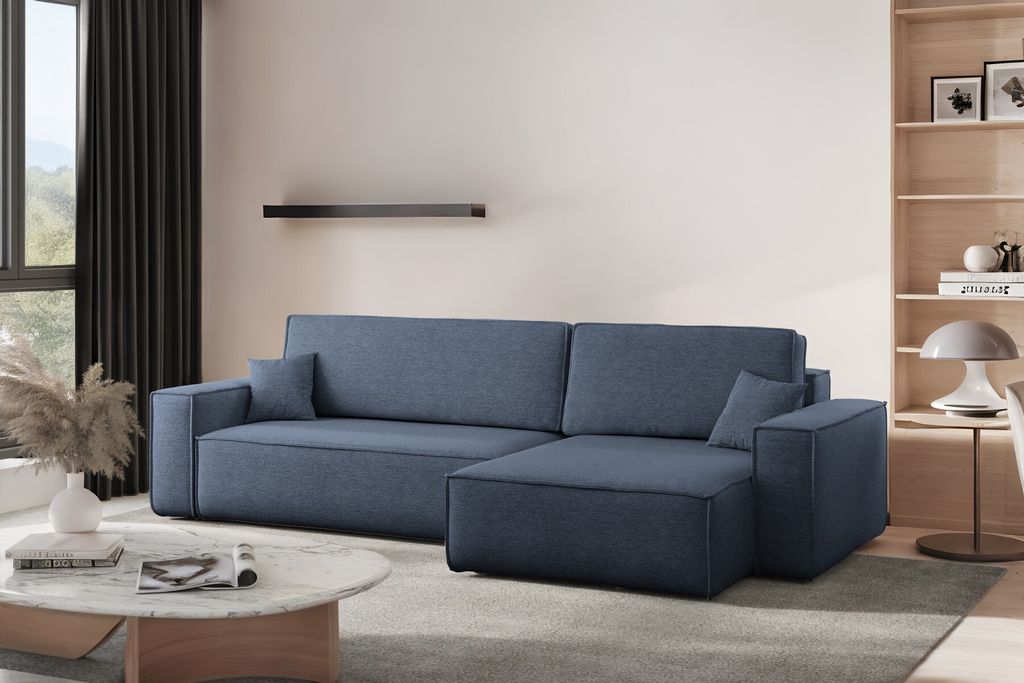Kaiser Möbel Ecksofa mit schlaffunktion und bettkasten, Eckcouch Best XL stoff Verita Marineblau Rechts
