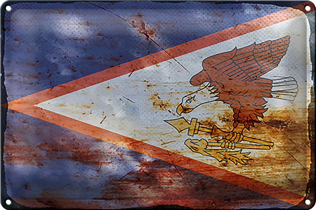 Blechschild Flagge 18x12cm Flag of American Samoa Rost