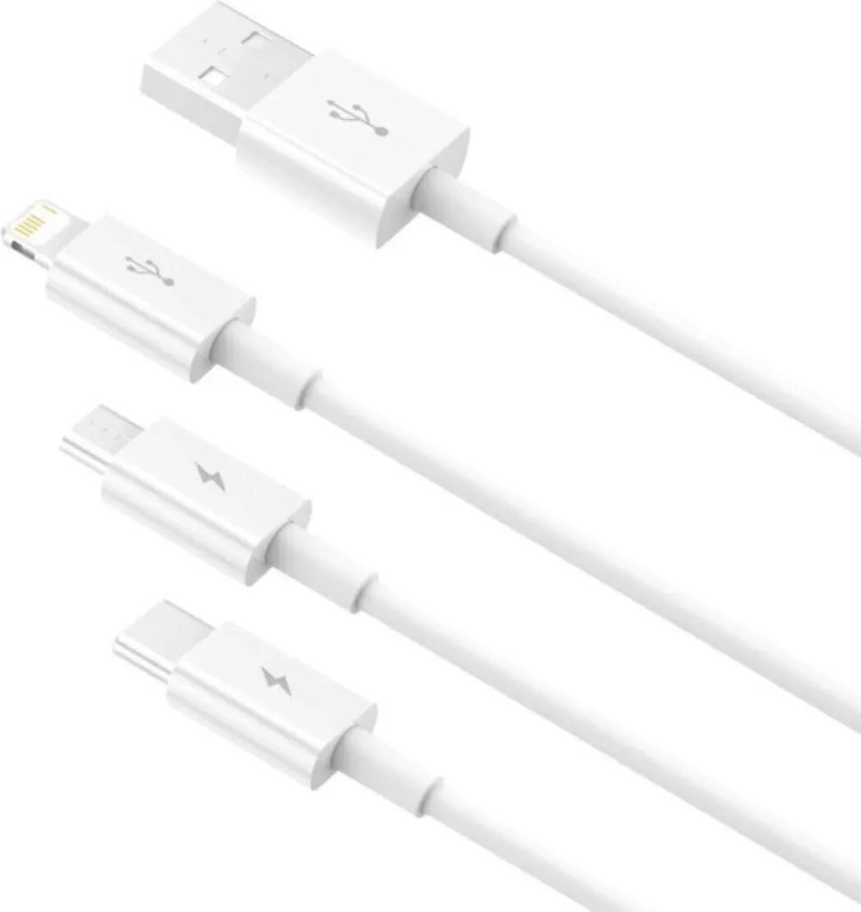 Baseus Cavo 3 in 1 USB a Lightning Micro USB e Type-C 3.5A 1M Bianco - 5
