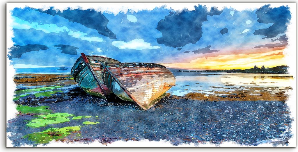 Coloray Acrylbild 100x50 Wandbild Acrylbilder Deko Malerei Aquarell Boote Wasser
