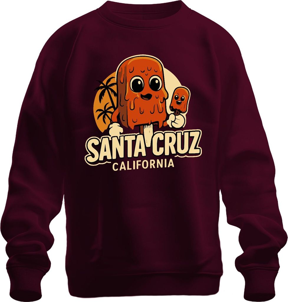 Santa Cruz Eis am Stiel Cartoon Palmen Kalifornien Retro Vintage Uni Sweatshirt Pullover, Burgundy, L