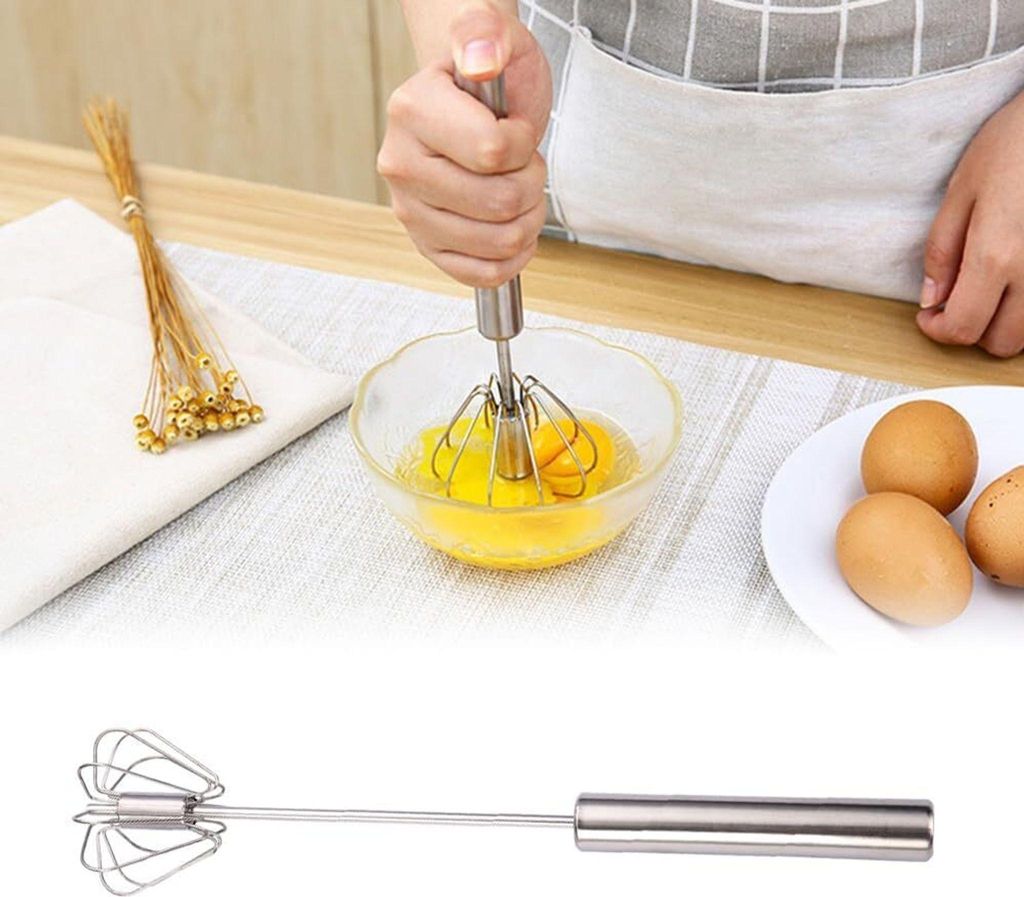 Halbautomatischer Schneebesen aus Edelstahl, Schneebesen Edelstahl, Schneebesen Halbautomatisch, Drehbarer Push Mixer Rührer zum Schneebesen, Schl...