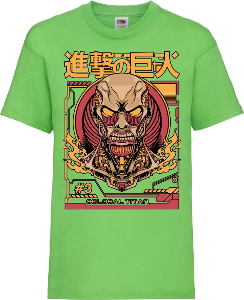 Kinder T-Shirt Attack Anime On Titan Colosal Titan Colosal Attack, 5-6 Jahr - 116 / Lime