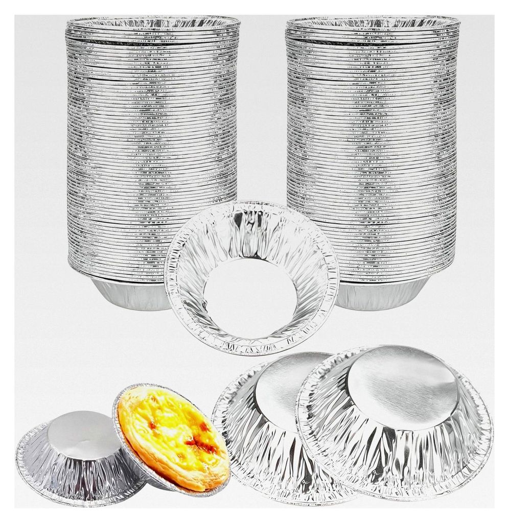 Ei Tart Form 100 Stück, Einweg Aluminiumfolie Tassen, Mini Tartlettförmchen, Runde Egg Tart Dosen für Kuchen, Gebäck, Pudding