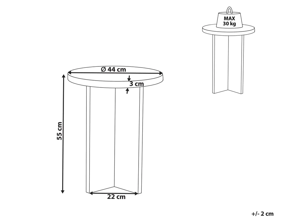 Table d'appoint stable et compacte 42 cm ronde grise effet minéral
