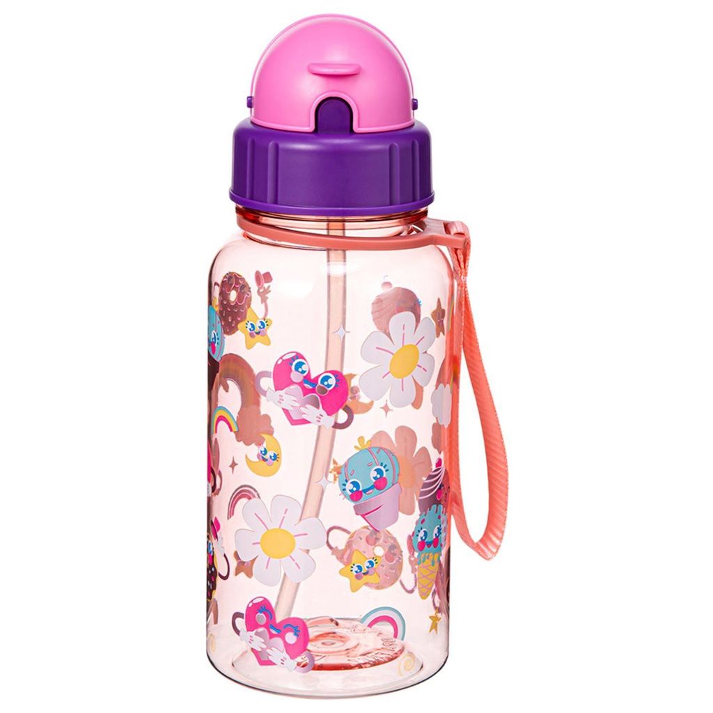 500ml Trinkflasche Kinder, Sportwasserflasche mit Strohhalm für Mädchen und Jungen, Rosa
