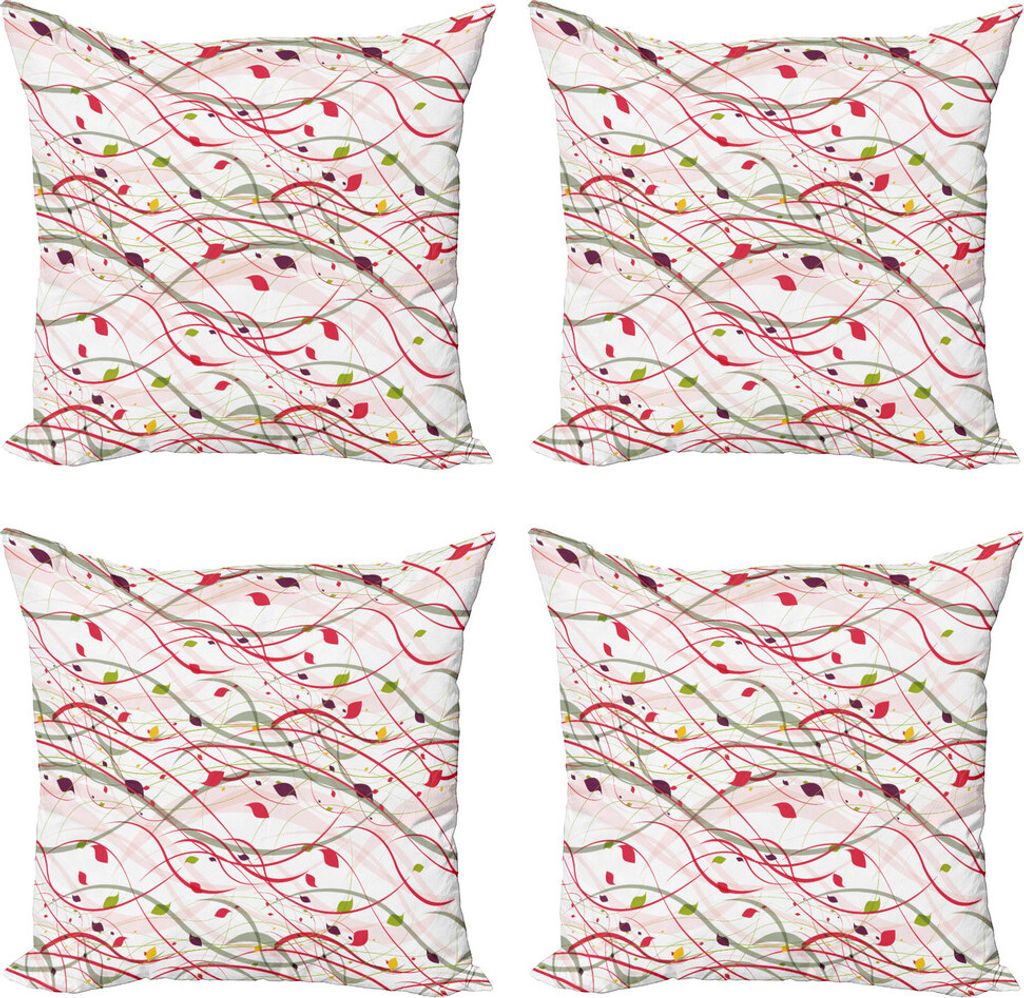 ABAKUHAUS Moderne Kunst Kissenbezug Set (4 Stück), Zweig Blätter Frühlings-Kunst, Moderner Doppelseitiger Digitaldruck, 60 cm x 60 cm, rot grün