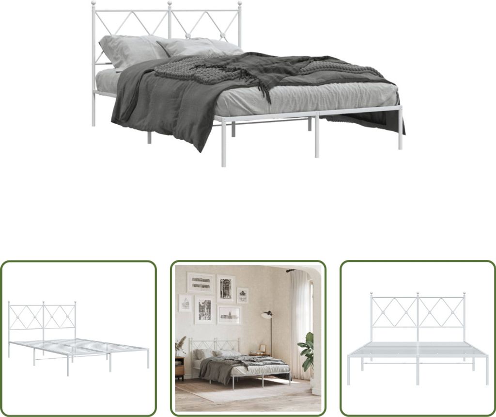 The Living Store Bettgestell mit Kopfteil Metall Weiß 120x200 cm