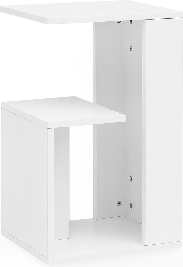Beistelltisch WL5.696 in Weiß mit zwei Ablageflächen und zentralem Ständer in Gesamtansicht.