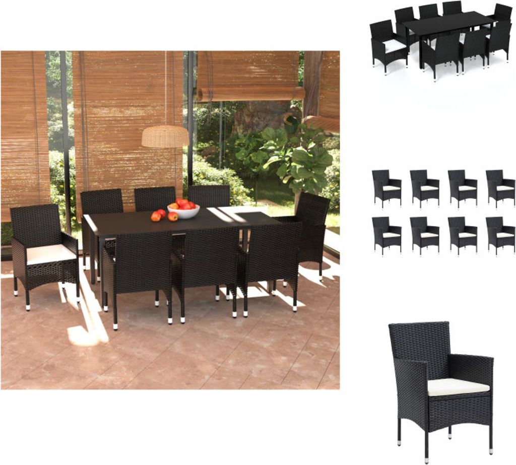 vidaXL 9-tlg. Garten-Essgruppe mit Kissen Poly Rattan Schwarz - Gartenmöbel-Sets