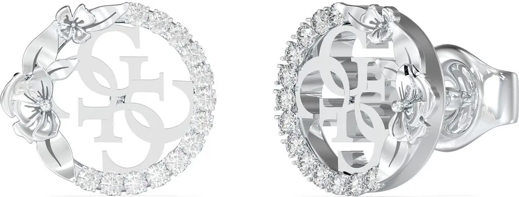 Pendantes Guess 4 Love en acier inoxydable rhodié et pavé de cristaux