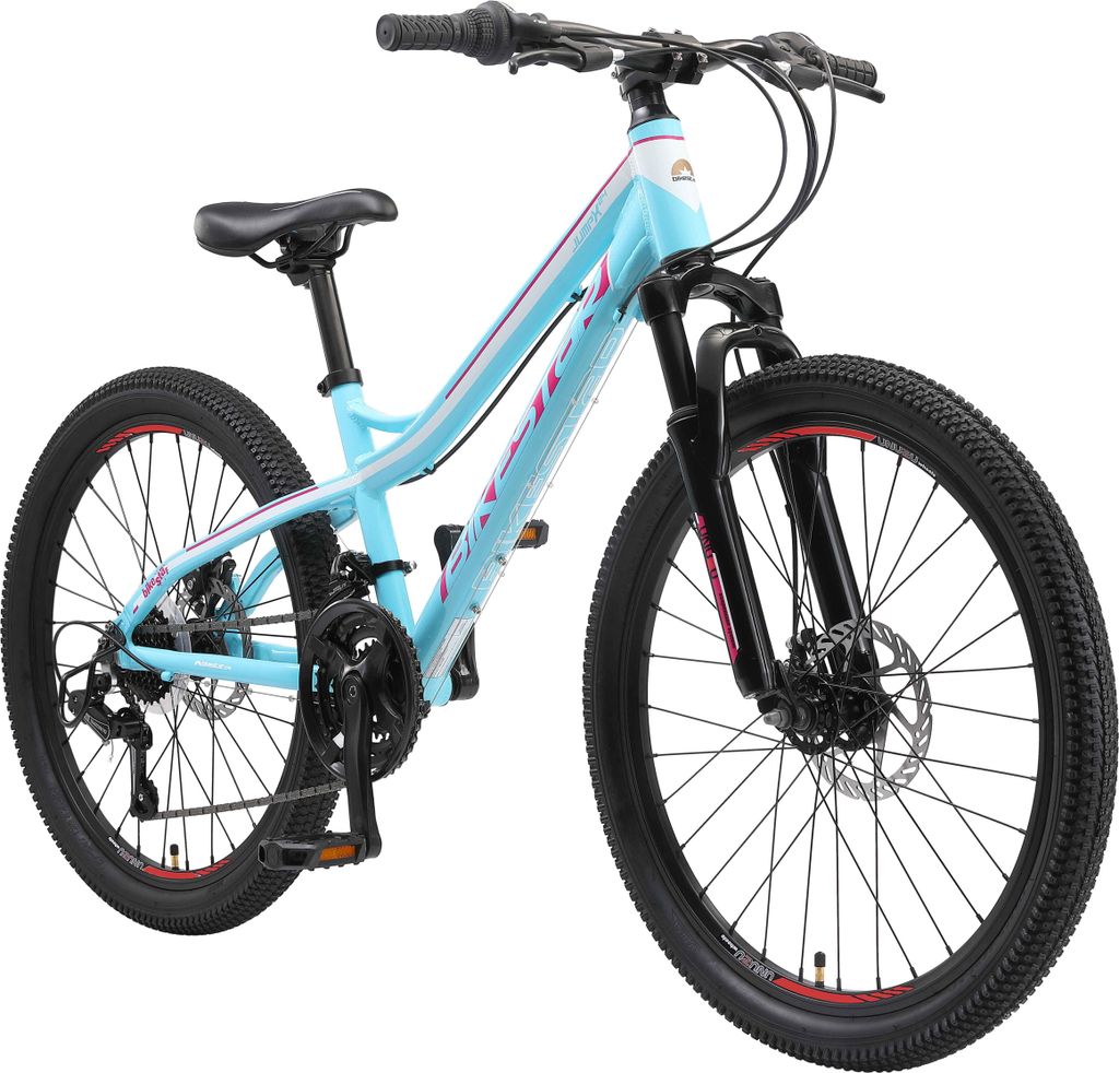 BIKESTAR Kinder Jugend Mountainbike 24 Zoll ab 9 Jahre | Hartail MTB Scheibenbremse Federgabel | Weiß Türkis