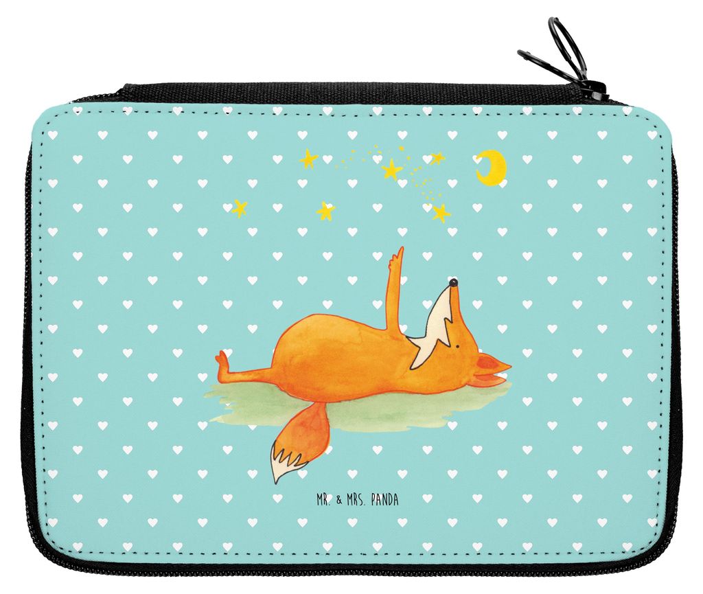 Mr. & Mrs. Panda Bleistiftetui Fuchs Sterne - Türkis Pastell - Geschenk, Mäppchen, Federmappe, Romantik, Schlampermäppchen, Etui, Federtasche, T...