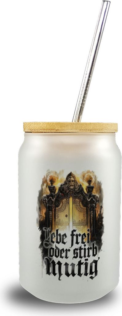 Lebe frei oder stirb mutig Trinkglas mit Bambusdeckel - Valhalla