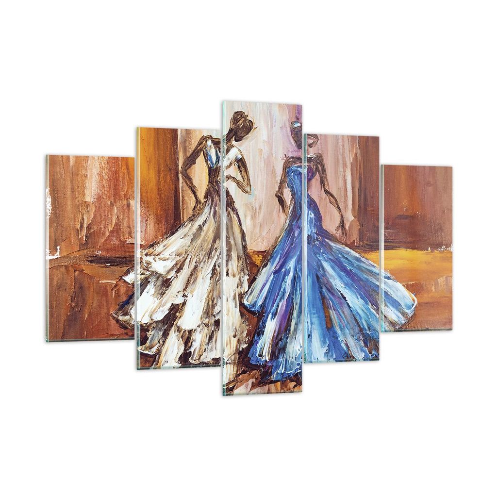 Bilder auf glas - 5 Teile - Frauen Kleider Öl - 150x100cm - Glasbilder - Wandbilder - Bilder - zum Aufhängen bereit - Wanddekoration aus Glas - G...