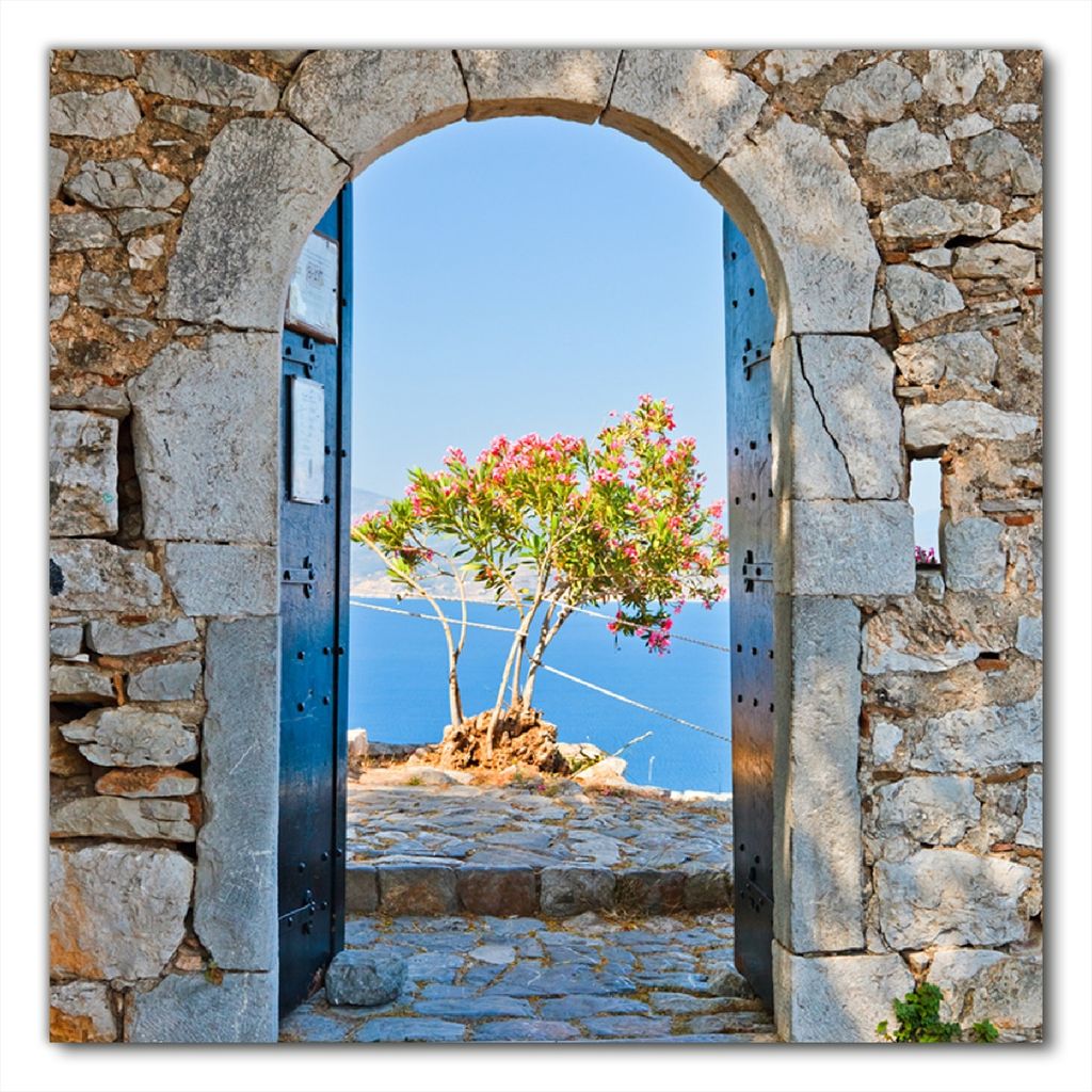 Wallario selbstklebende Möbelfolie/ Tischdecke für Innen und Außen, Größe: 90 x 90 cm - Torbogen Toskana