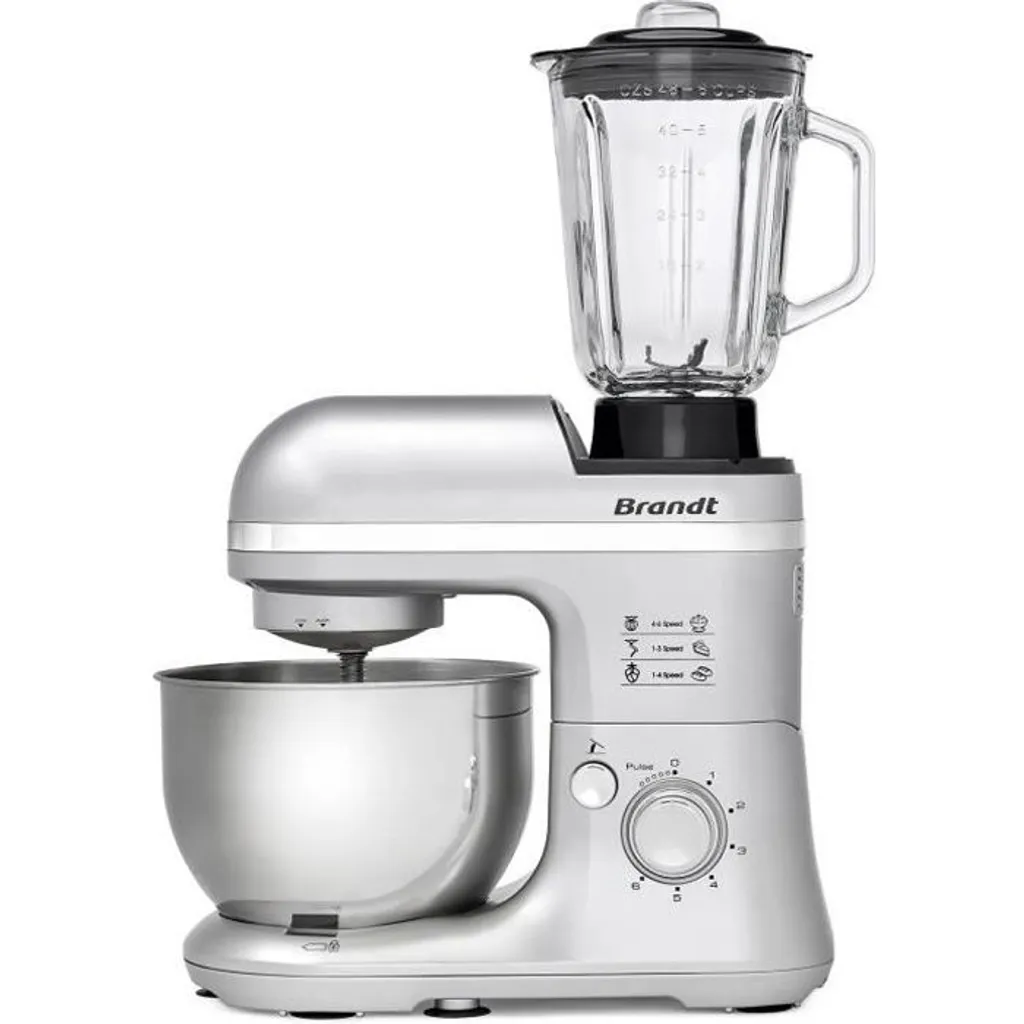 Robot pâtissier gris Brandt KM650BS 650W idéal pour Pains et Gâteaux Maison