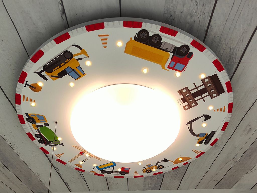 Coole Baustellen LED Deckenleuchte bunt für Kinderzimmer & Jungenzimmer Ø 54cm