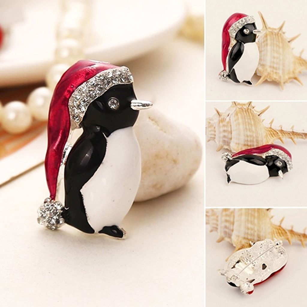 Niedliche Damen- und Mädchen-Strass-Pinguin-Brosche, Schmuck, Weihnachtsgeschenk, Party-Dekoration