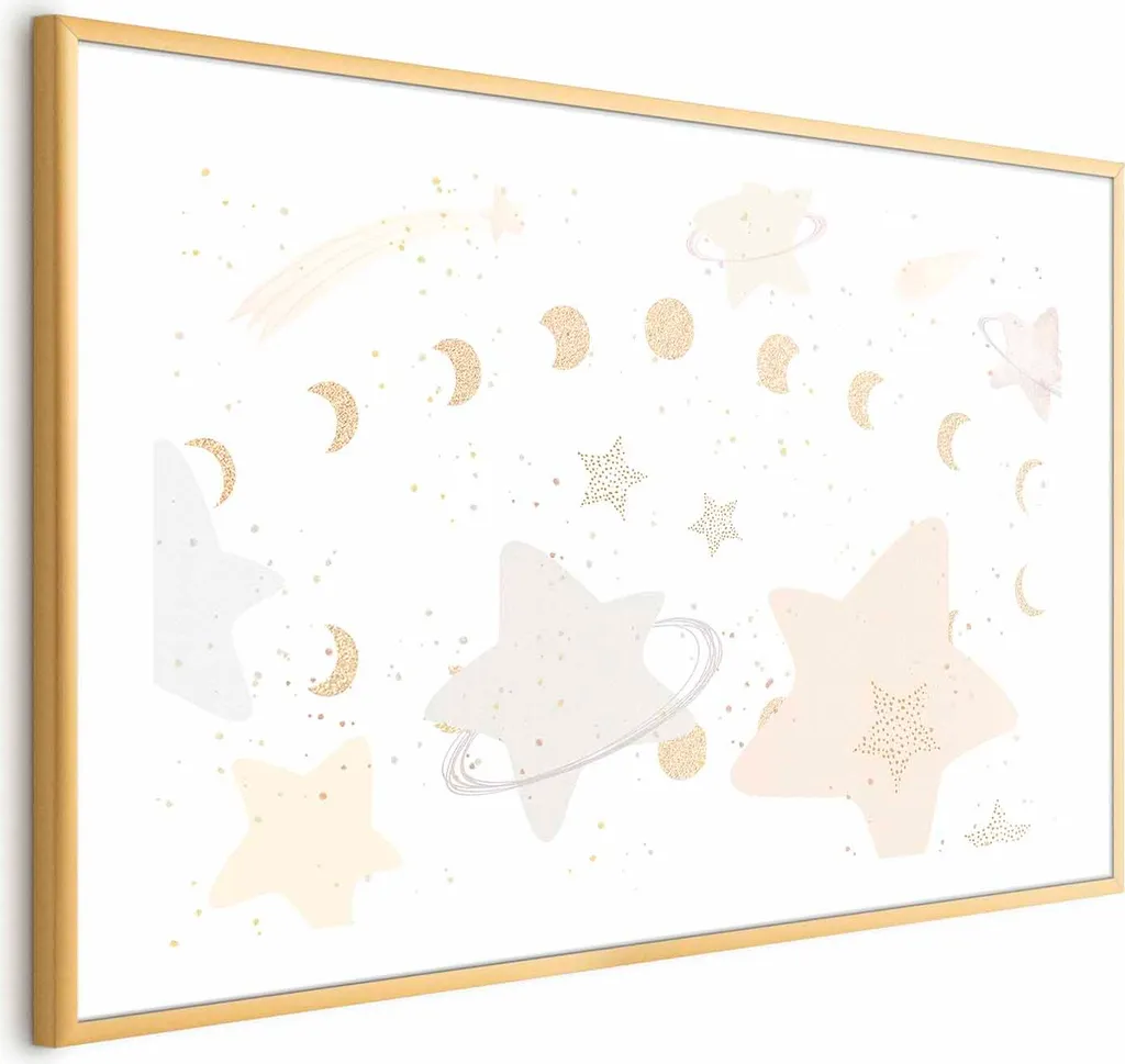 Quadro Luna e Stelle 60x40 cm - Cornice Oro con Passepartout Design