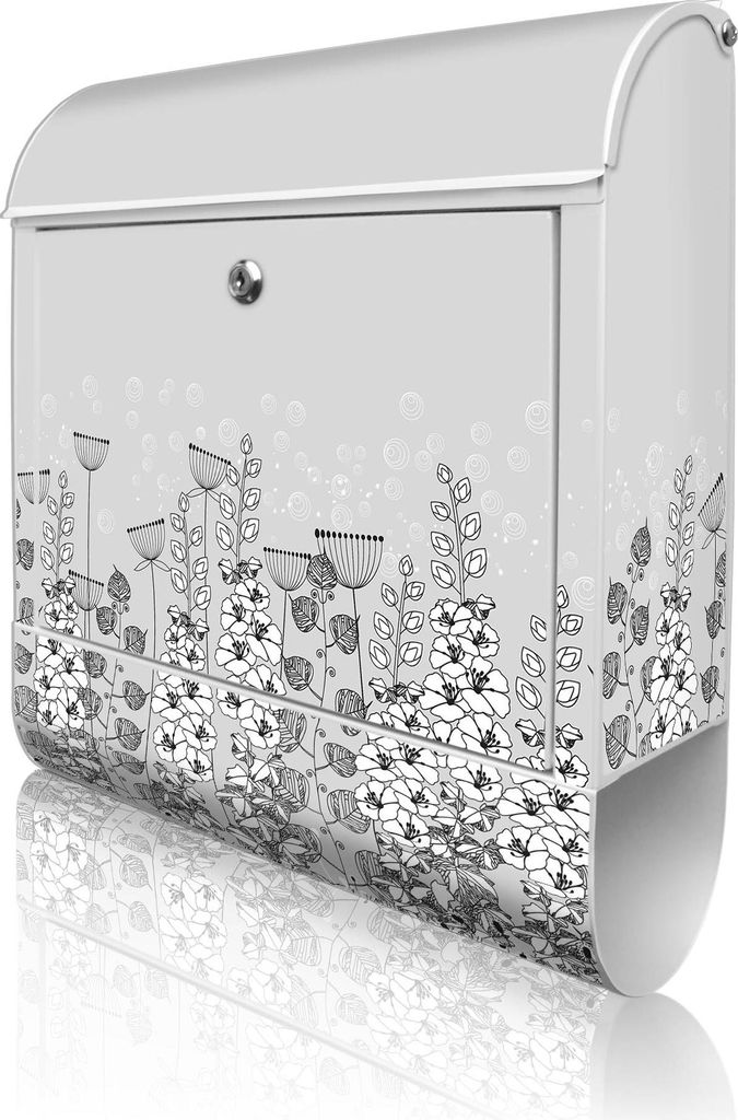 banjado Design Briefkasten Stahl weiß mit Zeitungsfach pulverbeschichtet "Wegesrand" 38x46x12,5cm & 2 Schlüssel - Postkasten A4 Einwurf inkl. Mon...