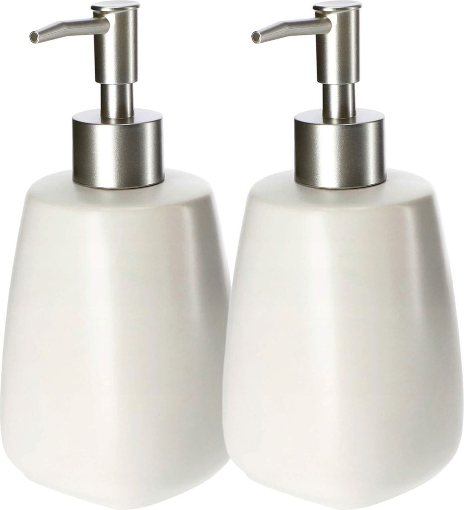 KADAX Keramik Seifenspender mit Pumpe für Bad, Küche "Palmi", 400ml, Beige, 2 Stück