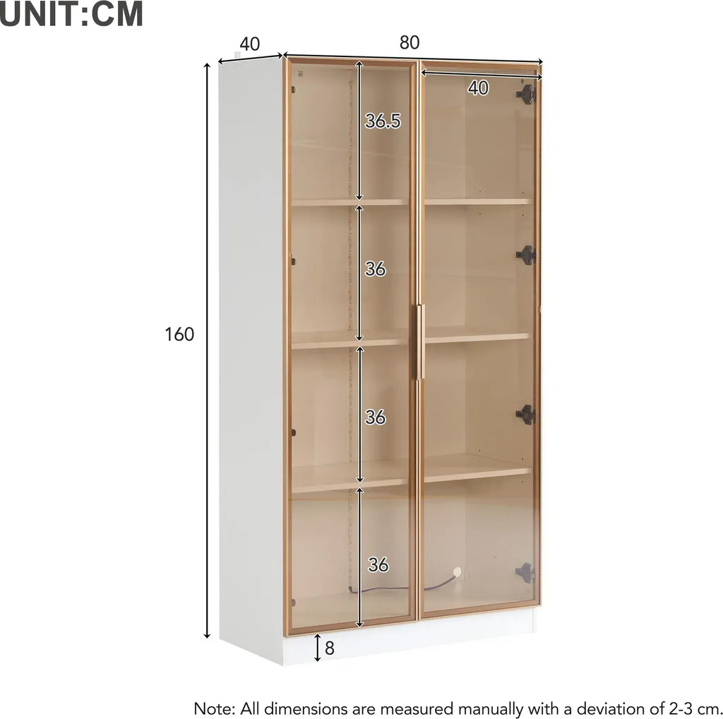 Vitrine en Verre à Étagères Ajustables et LED Intégrée, Blanc Mat