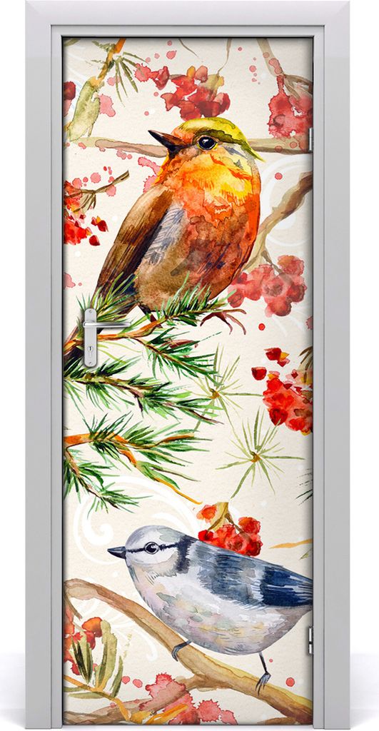 Tulup Türaufkleber 75x205 cm Dekorative Aufkleber Selbstklebend Wasserdichte Tapete Abnehmbar Schlafzimmer Wohnzimmer Wohnkultur - Vögel und Blumen