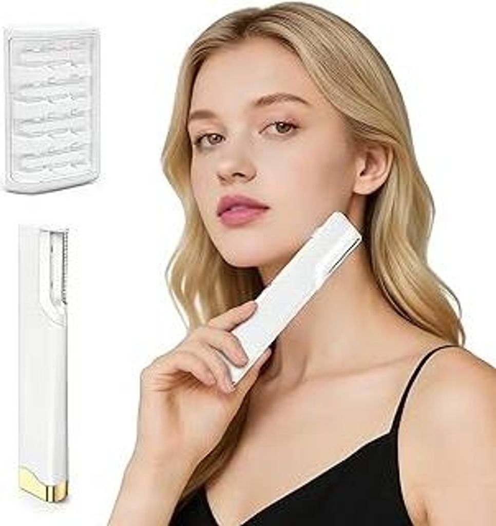 AURIVEE Elektrischer Gesichtshaar Rasierer & Augenbrauentrimmer, 3-Stufen Wiederaufladbarer Gesichtshaarentferner für Damen mit LED Licht & 5 Ersa...